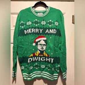 The Office Merry and Dwight Green Holiday Crewneck Sweater
